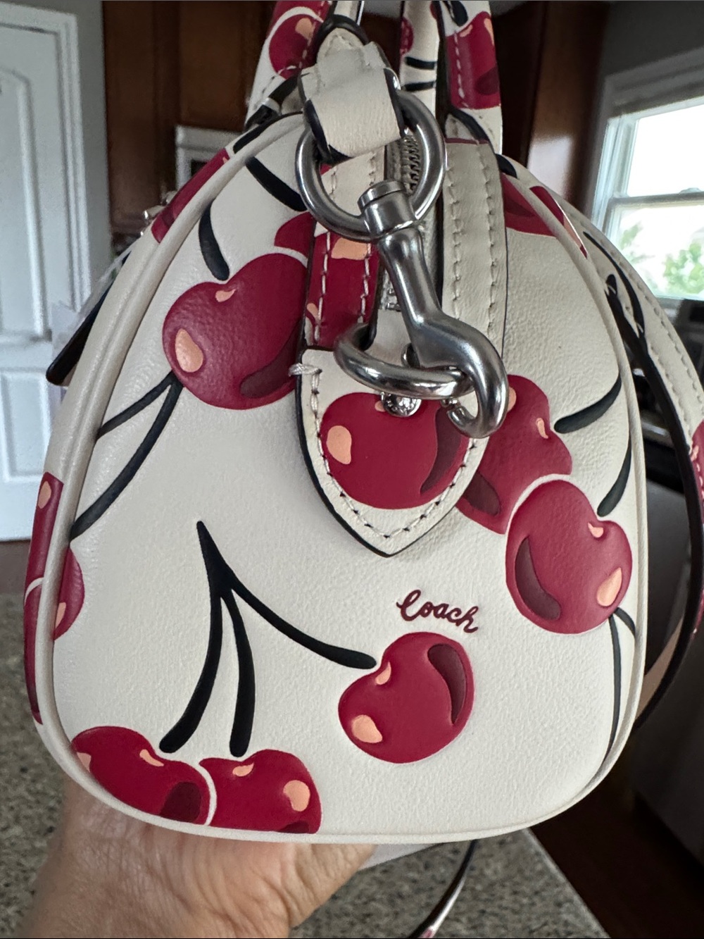 🍒Super Cute🍒 Authentic Coach CY745 Cream Mini Satchel with Red Cherry Print 🍒 - Picture 7 of 15